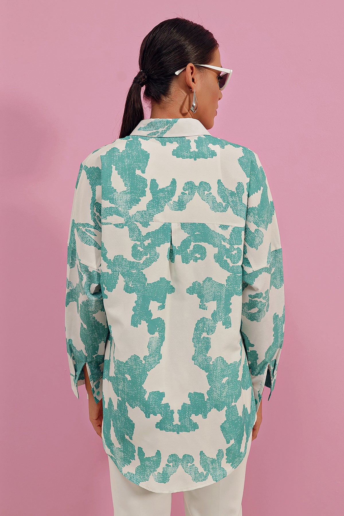 3900 Cămașă Basic Lungă Oversize - D. Mentă