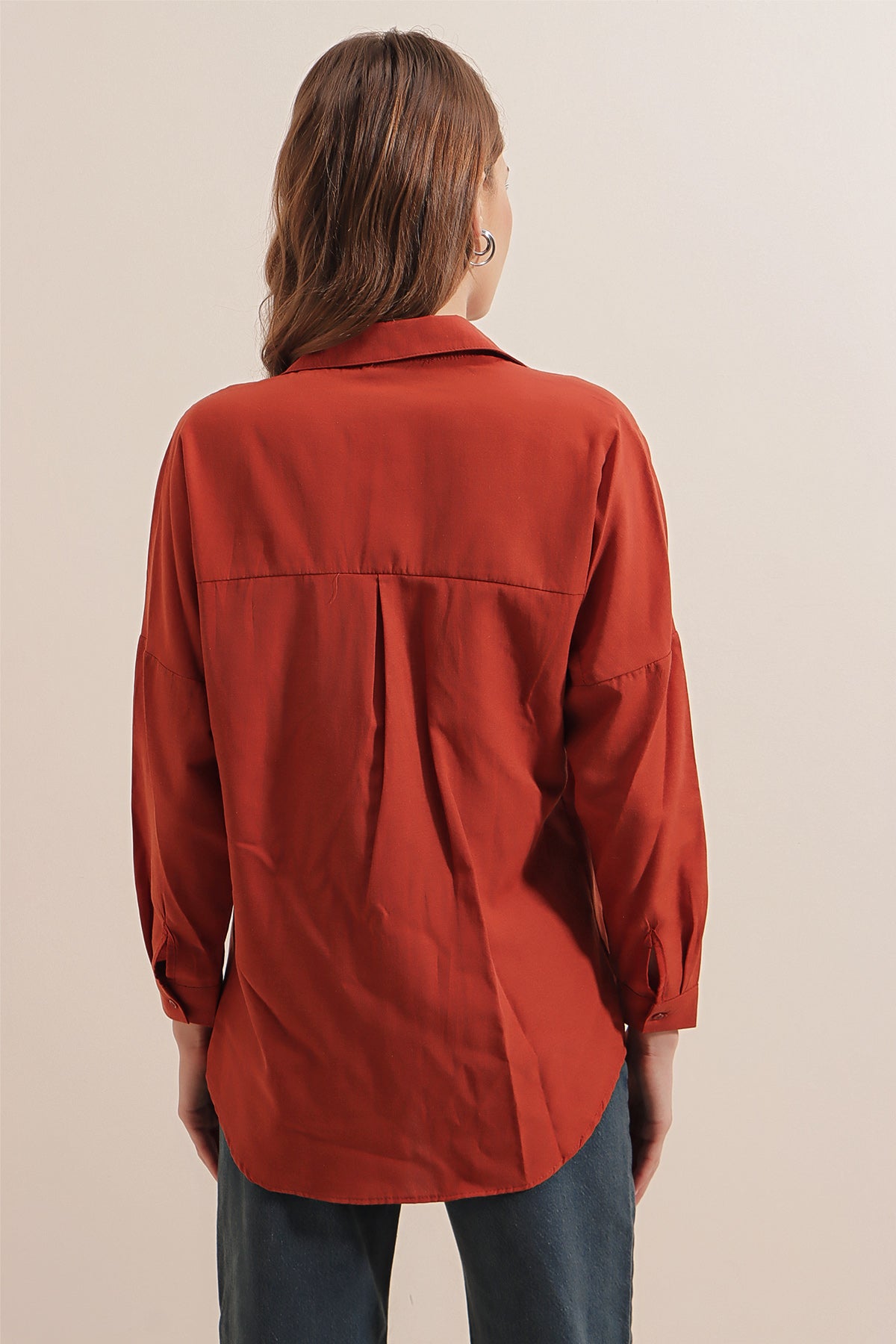 3900 Cămașă Basic Oversize Lungă - Cărămidă