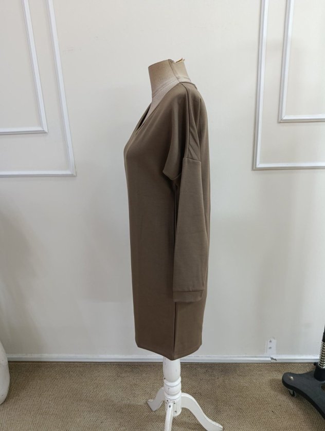 Rochie scurtă din modal pentru femei, cu mânecă lungă și decolteu în V, 39054