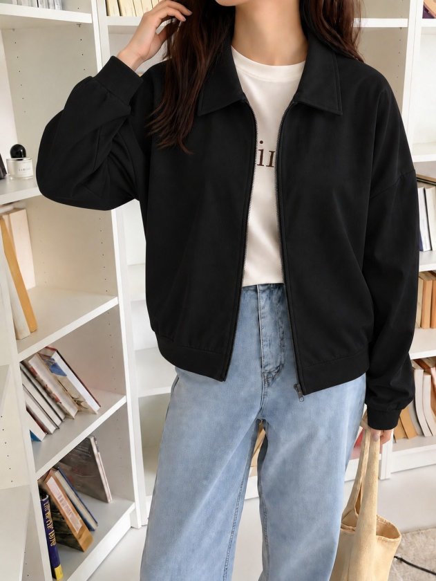Women's Long-Sleeved Collared Button-Front Modal Jacket, 39147