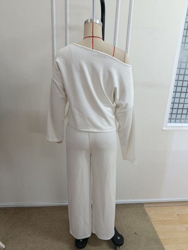 Set de două piese pentru femei, cu un singur umăr, bluză și pantaloni din modal imprimat, 39179