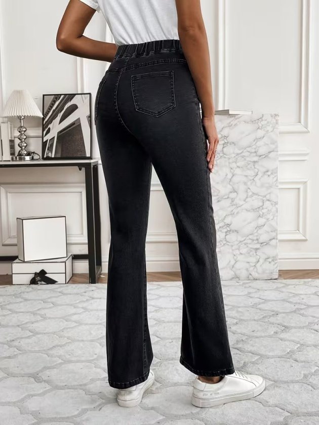 Blugi de damă cu talie elastică și tiv ușor în stil spaniol, 39190