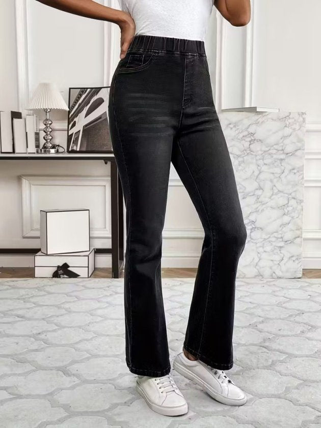 Blugi de damă cu talie elastică și tiv ușor în stil spaniol, 39190