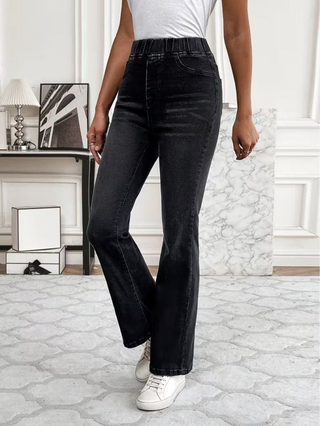 Kadın Beli Lastikli Paçaya Doğru Hafif Ispanyol Gelen Kot Pantolon, 39190