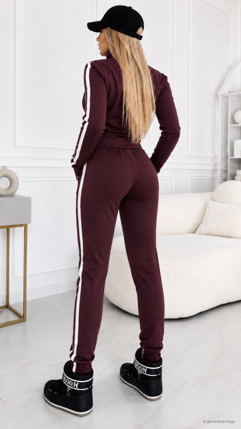 Women's Long-Sleeve Front-Zip Thumbhole Viscose Two-Thread Blouse and Pants Two-Piece Set, 39244