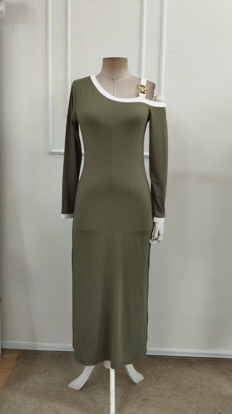 Rochie de damă din viscoză cu mânecă lungă, cu un singur umăr și umăr gol, 39296