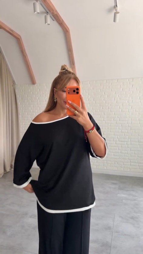 Set de două piese pentru femei, bluză și pantaloni, cu un singur umăr, cu dungi, croială lejeră, din viscoză, cu două fire, 39300