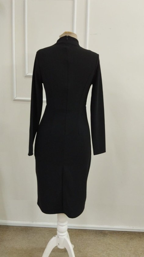 Women's Long Sleeve Turtleneck Buttoned Midi Imported Crepe Dress, 39311
