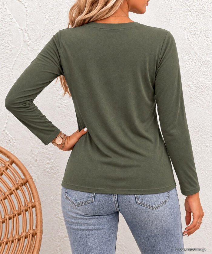 Kadın Uzun Kollu V Yakalı önden Düğmeli Viskon Bluz, 39329