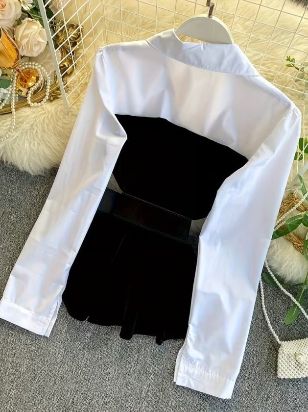 Kadın Uzun Kollu Yakalı Trikoton Ve Kadife Kemersiz Bluz Ve Kadife Short Ikili Takım, 39441