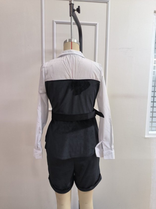 Kadın Uzun Kollu Yakalı Trikoton Ve Kadife Kemersiz Bluz Ve Kadife Short Ikili Takım, 39441