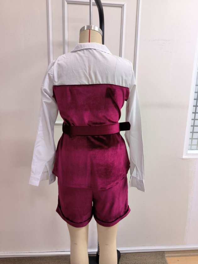 Kadın Uzun Kollu Yakalı Trikoton Ve Kadife Kemersiz Bluz Ve Kadife Short Ikili Takım, 39442