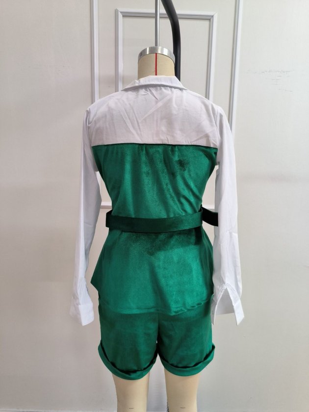 Kadın Uzun Kollu Yakalı Trikoton Ve Kadife Kemersiz Bluz Ve Kadife Short Ikili Takım, 39443