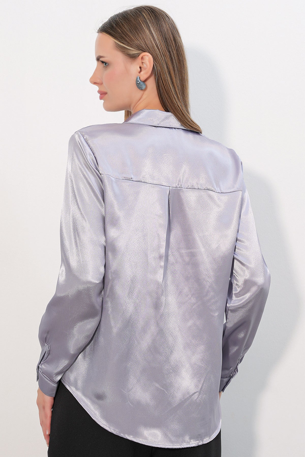 3964 Cămașă Satin Ușor Curgător - Lilac