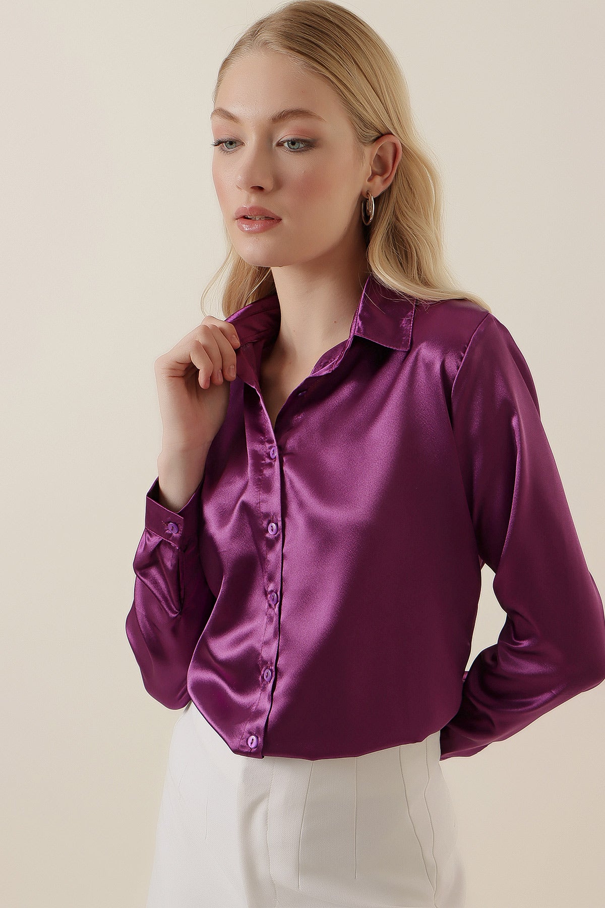 3964 Cămașă Satin Ușor Curgător - Violet Deschis