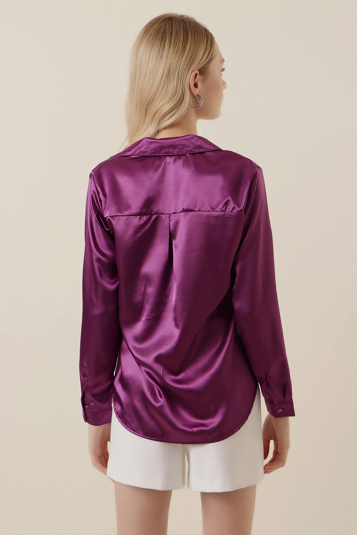 3964 Cămașă Satin Ușor Curgător - Violet Deschis
