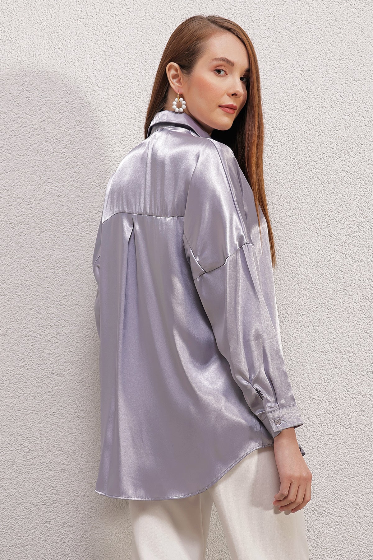 3985 Cămașă Satin Oversize - Lilac