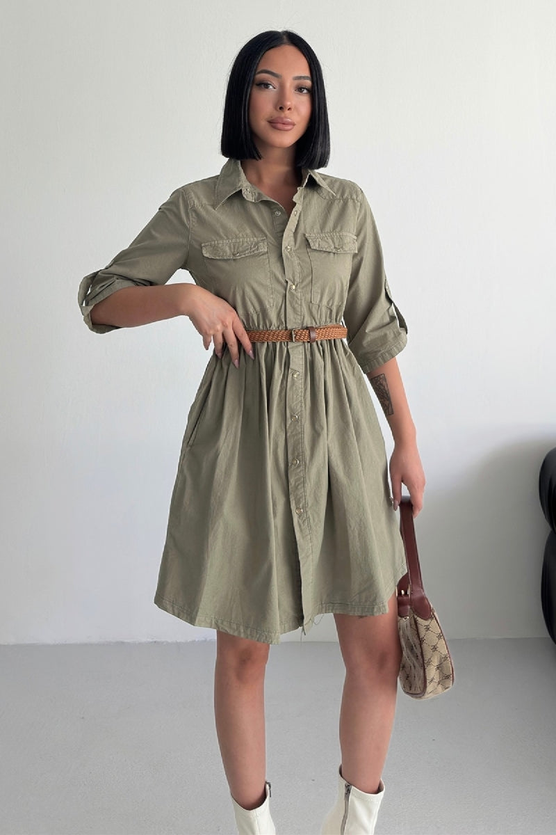 Rochie Denim Scurta cu Detaliu Plegat 3040