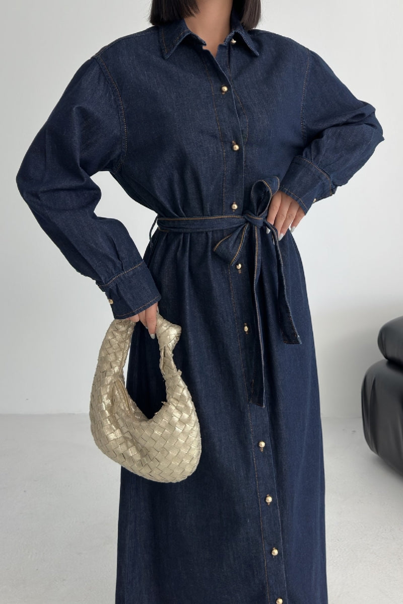 Rochie Denim Clasica Lunga cu Nasturi 3034