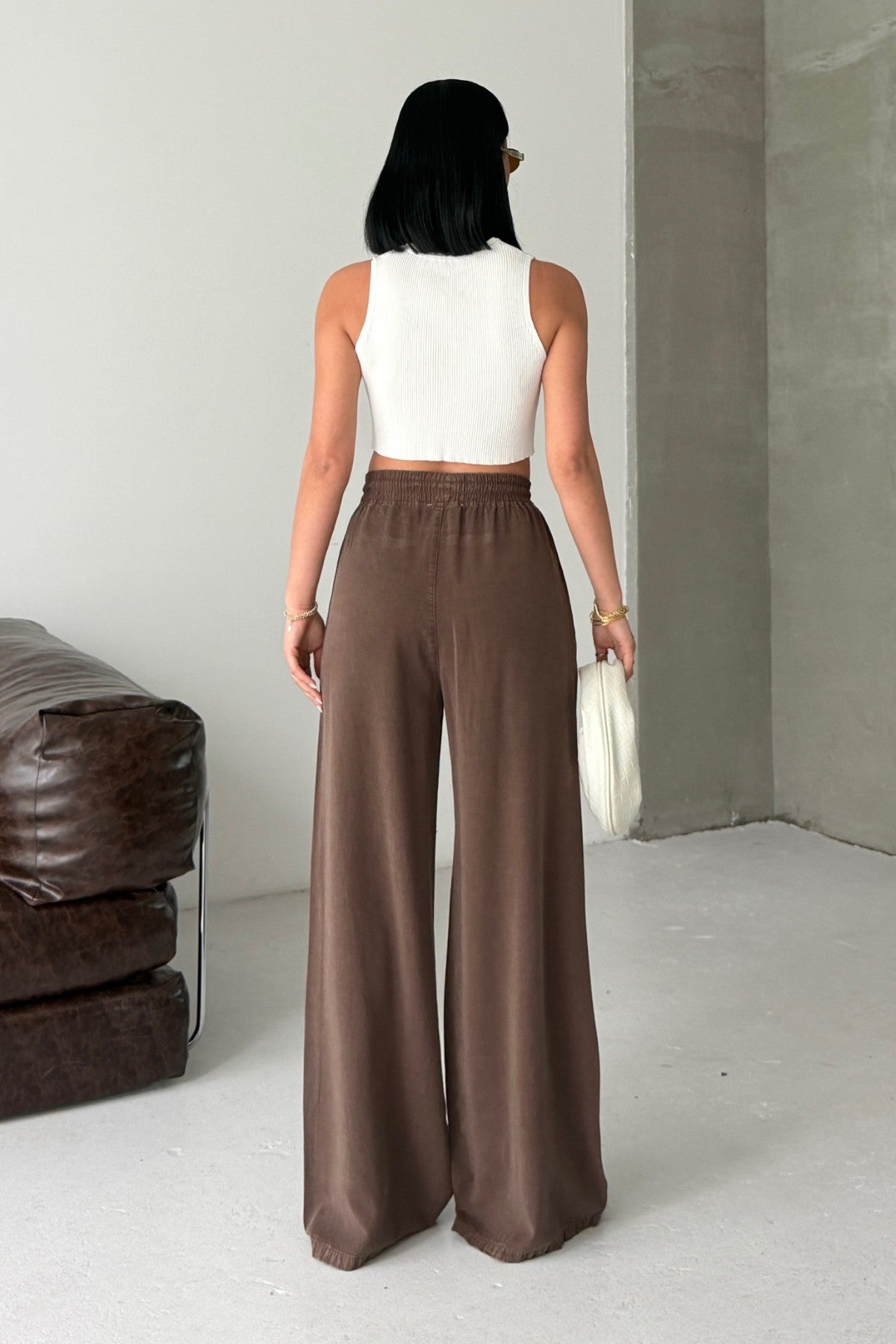 Pantaloni Palazzo cu Talie Elastica HS708