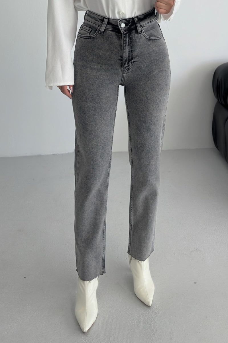 Pantaloni Denim Mom Fit cu Crac fara Cusaturi 764