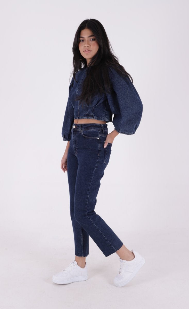 Pantaloni Denim Mom Fit cu Crac fara Cusaturi 764