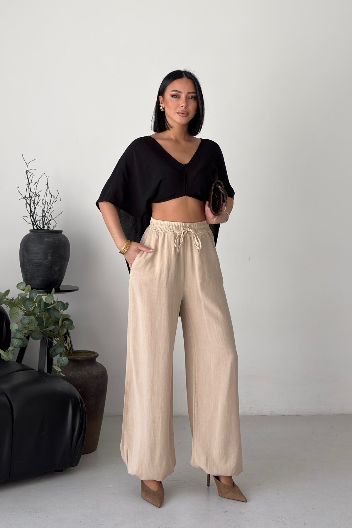 Pantaloni cu Talie si Crac Elastici HS720