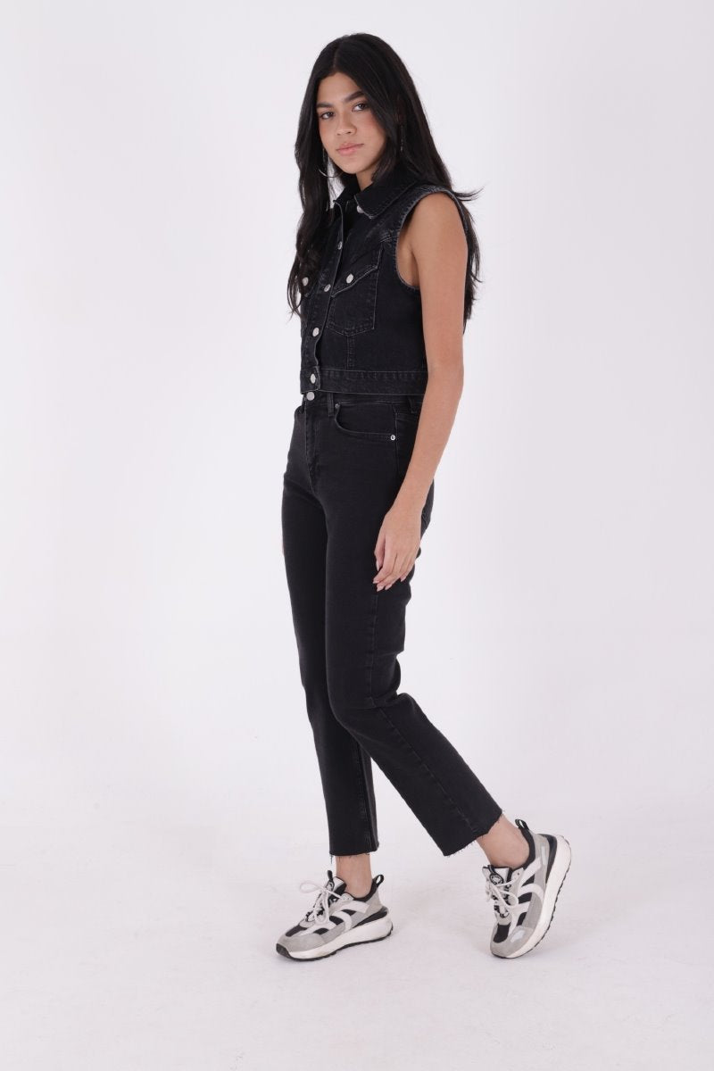 Pantaloni Denim Mom Fit cu Crac fara Cusaturi 764