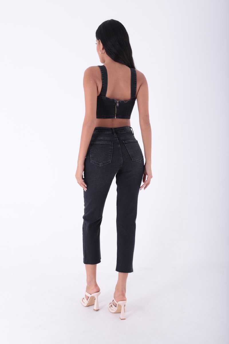 Pantaloni Denim Mom Fit cu Crac fara Cusaturi 764