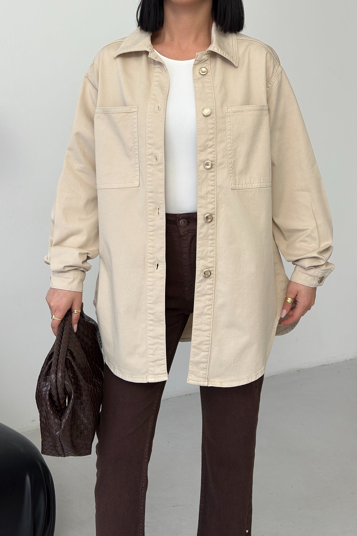 Düğmeli Oversize Kot Gömlek 6080