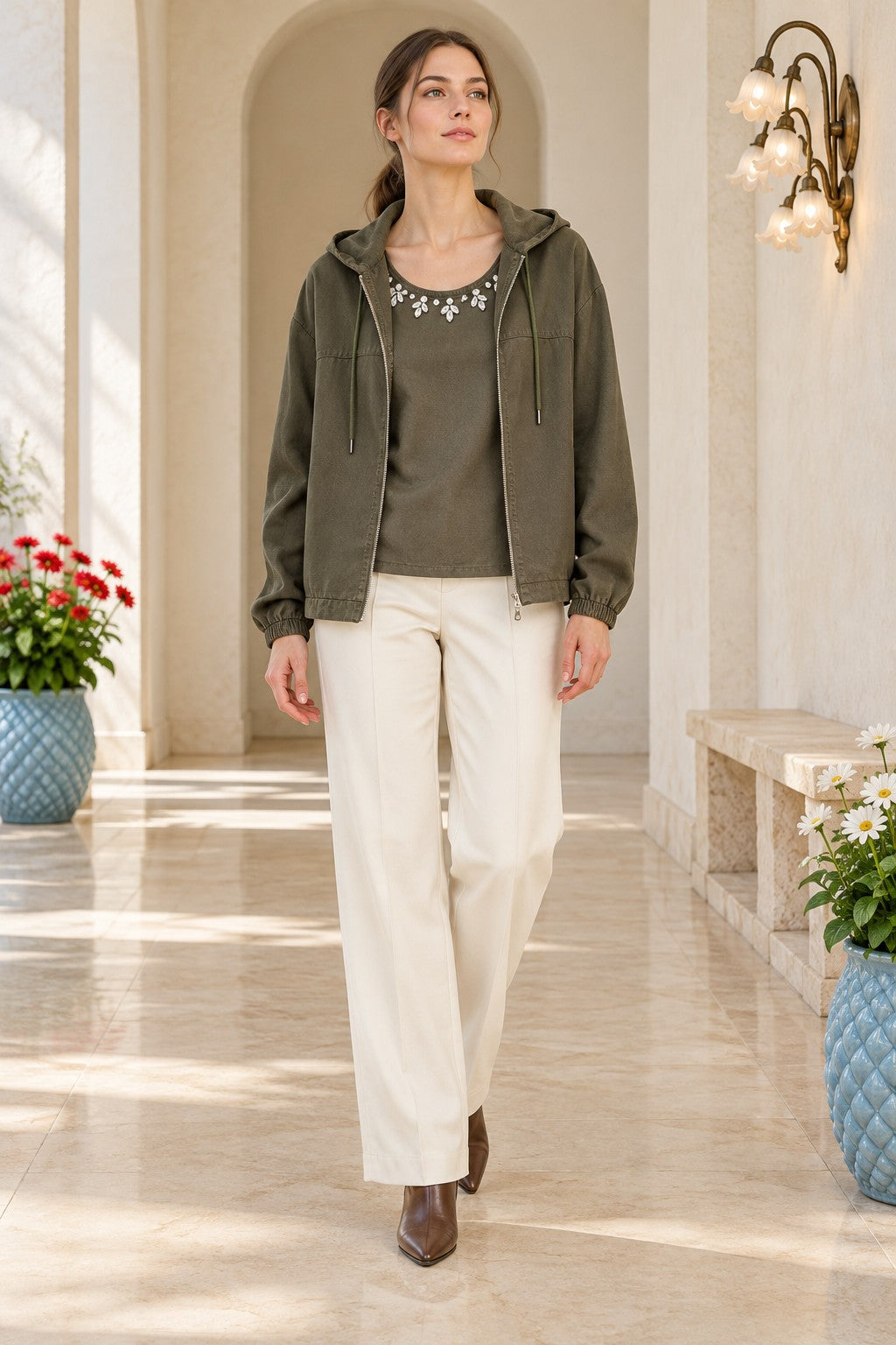 Hooded Woven Jacket with Integrated Undershirt 6392