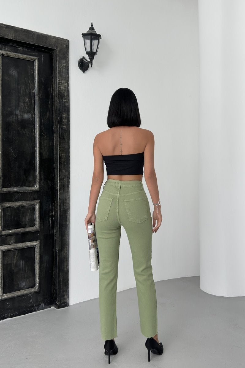 Pantaloni Denim Mom Fit cu Crac fara Cusaturi 764