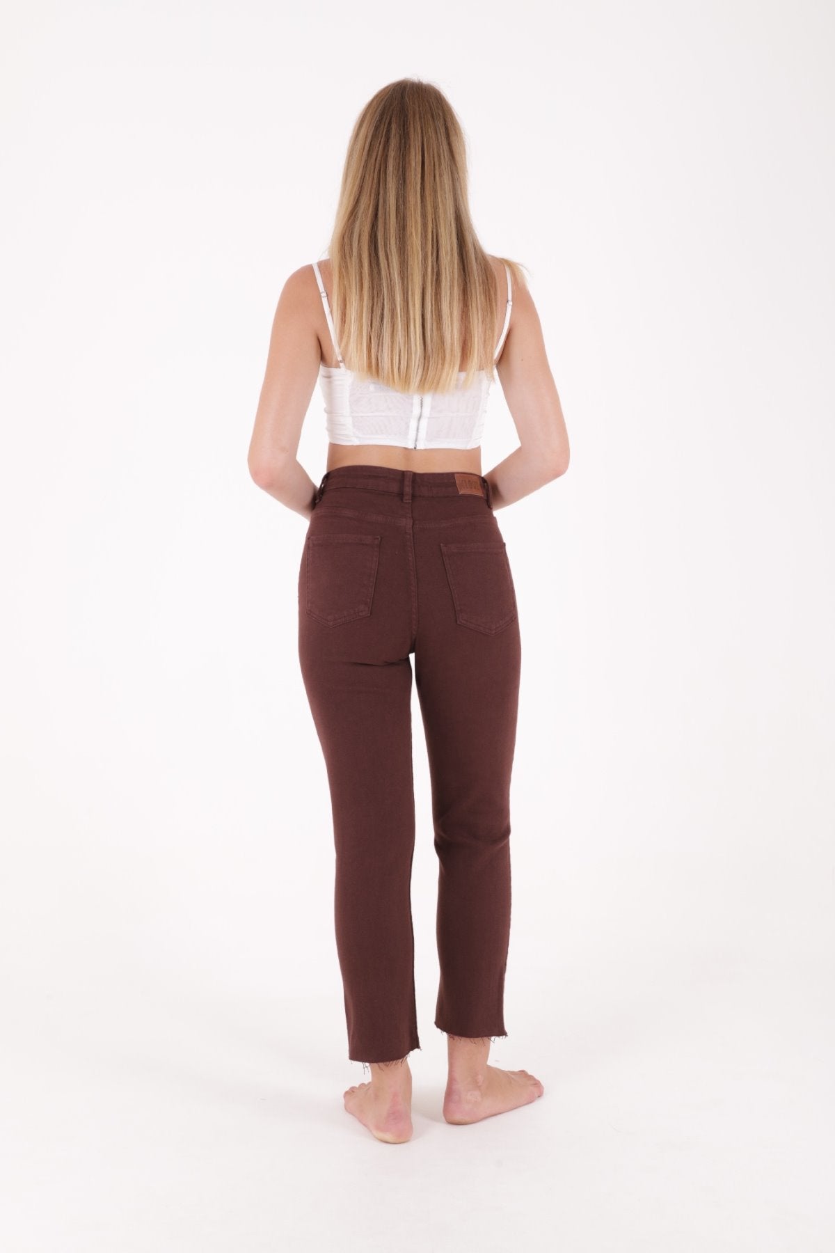Pantaloni Denim Mom Fit cu Crac fara Cusaturi 764