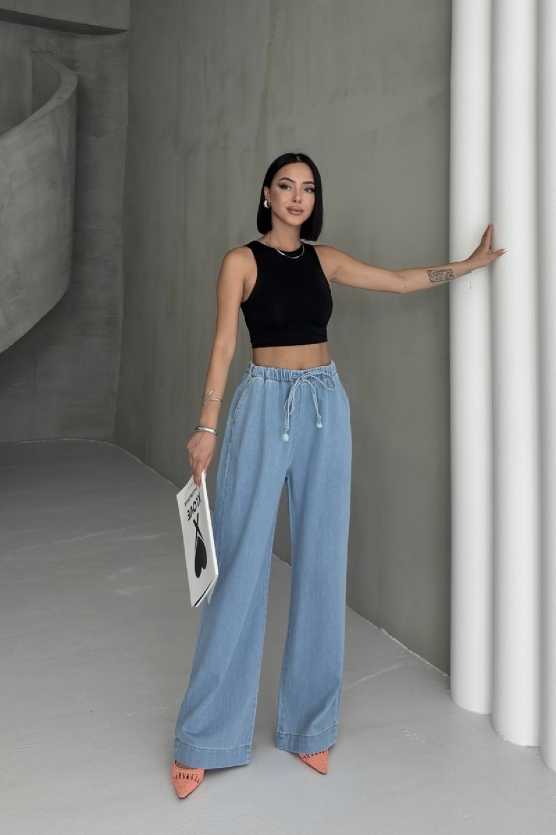 Pantalon Palazzo cu Talie Elastica 7076