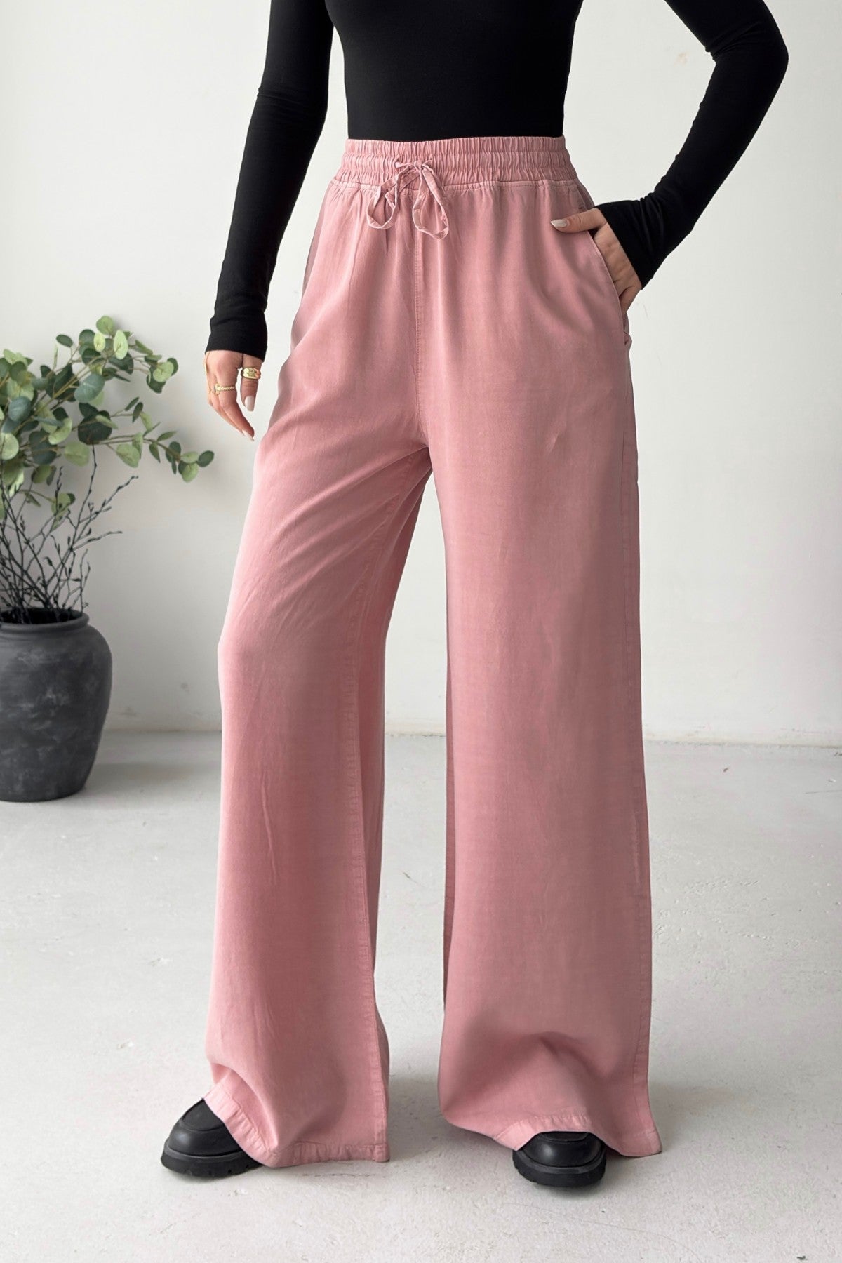 Pantaloni Palazzo cu Talie Elastica HS708