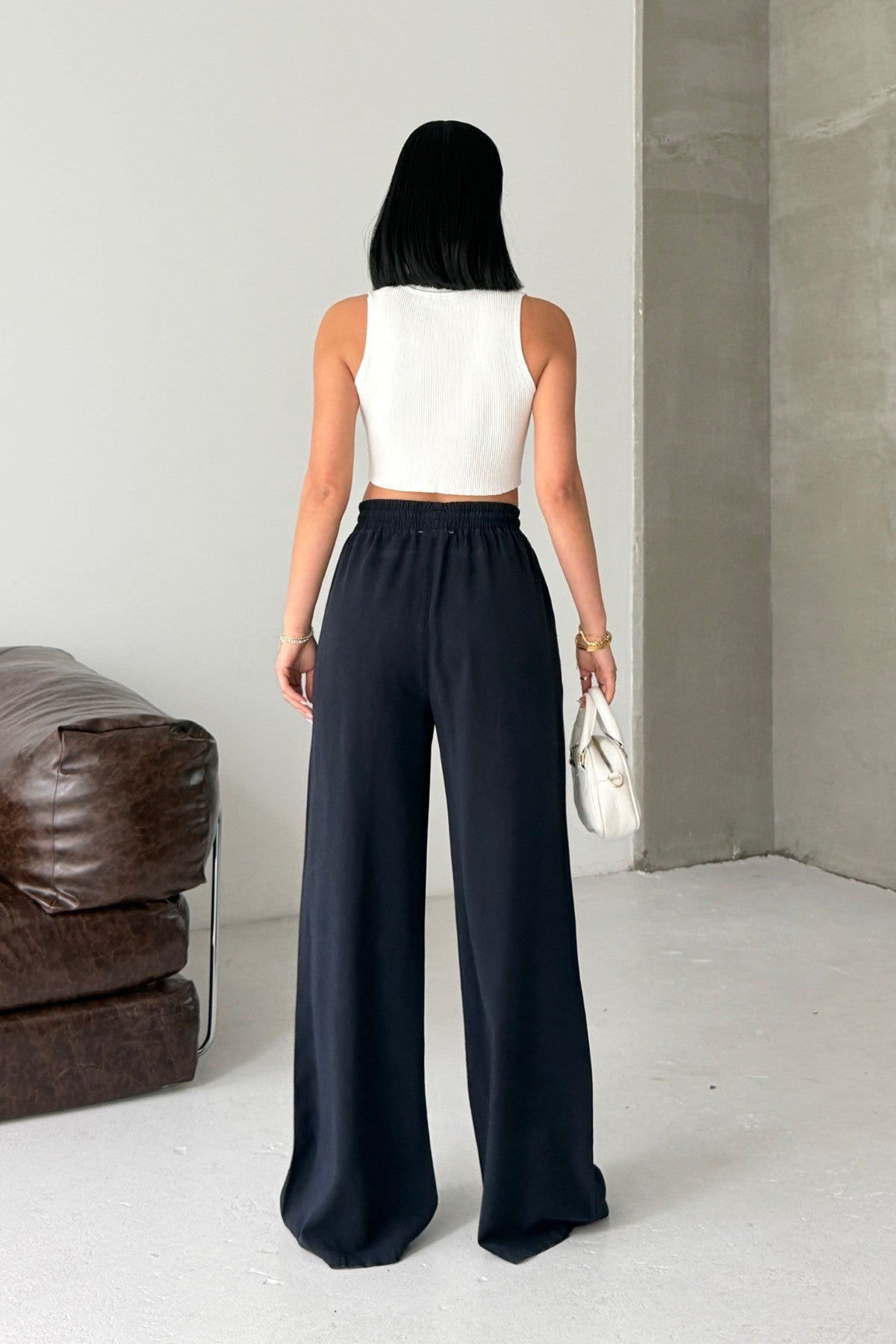 Pantaloni Palazzo cu Talie Elastica HS708