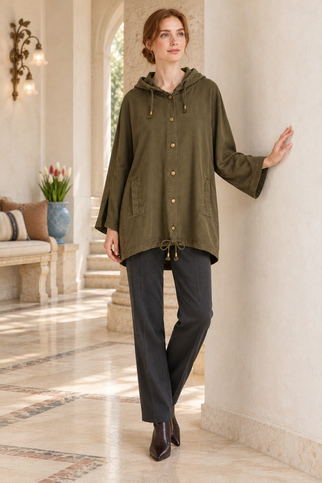 Kapüşonlu Düğmeli Gömlek 6404