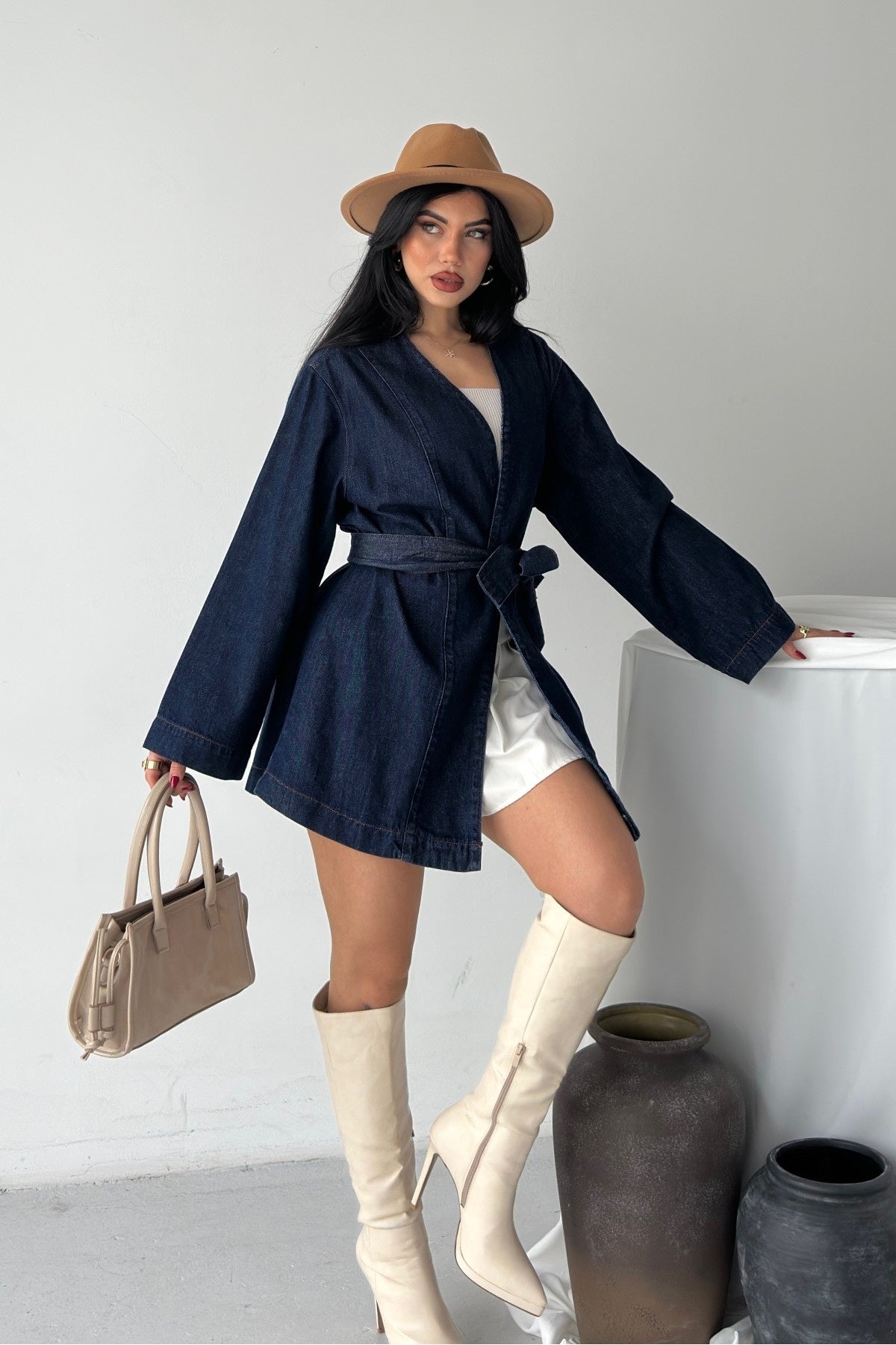 Kuşak Bağlamalı Oversize Ceket 6246