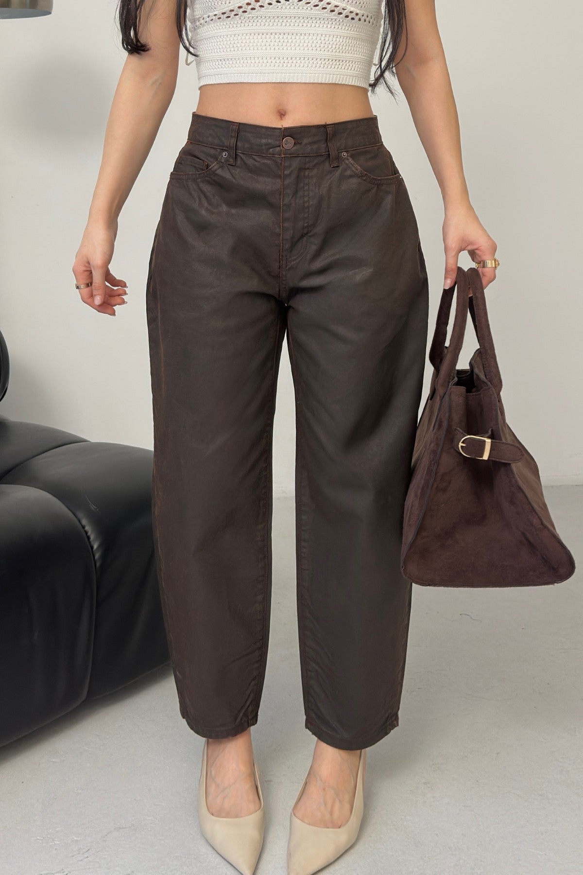 Pantaloni Mom cu Acoperire Cerată 7179