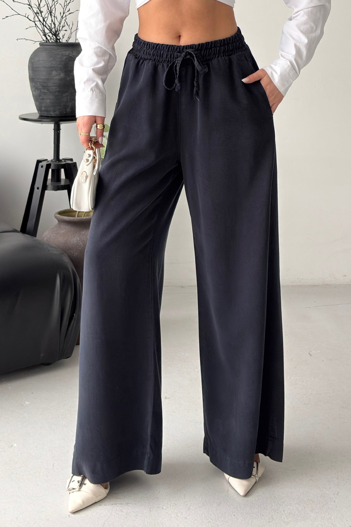 Pantaloni Palazzo cu Talie Elastică 7150