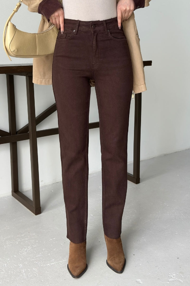 Pantalon Denim Mom Fit cu Detaliu Banda 7111