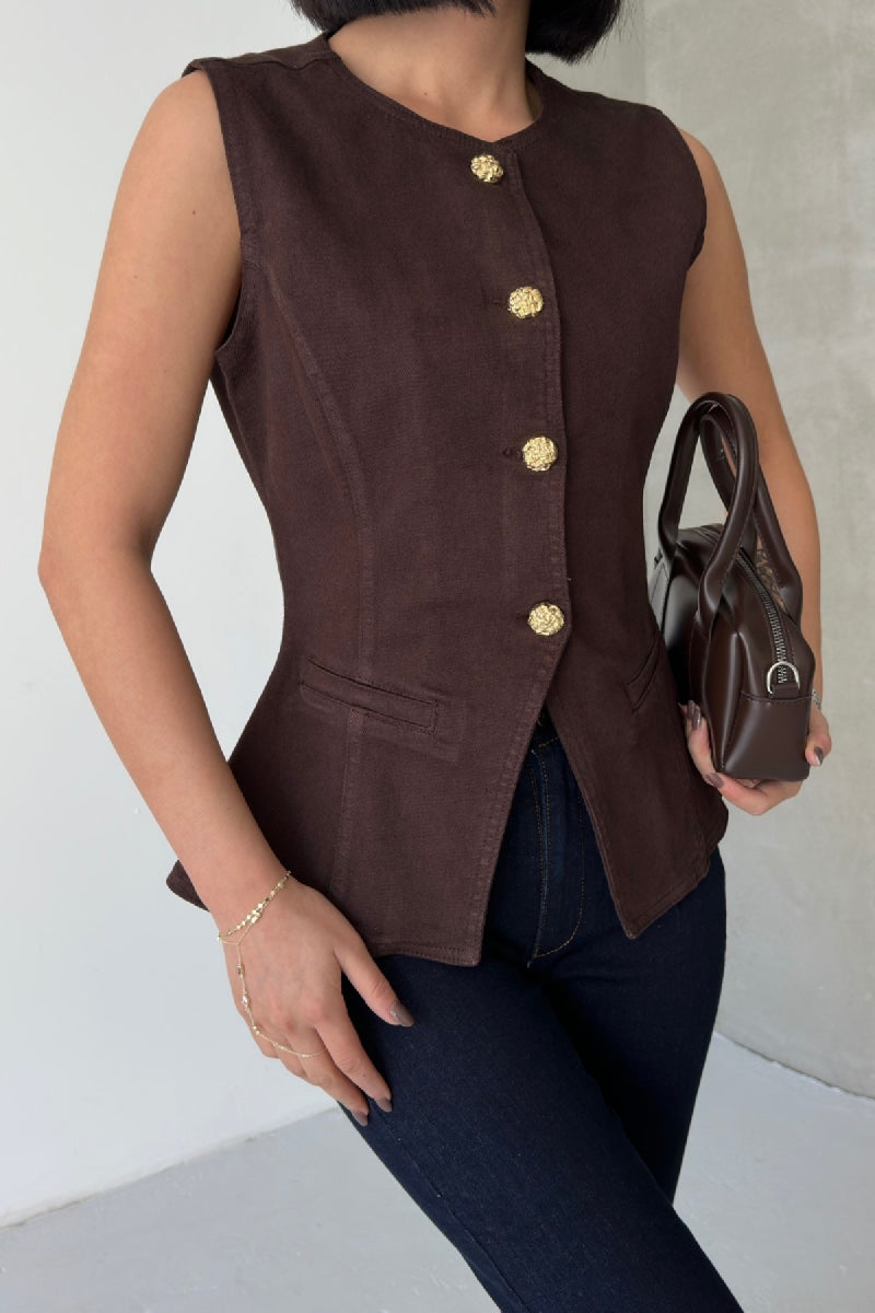 Vesta Denim cu Butoane Ajustabilă la Talie 6086