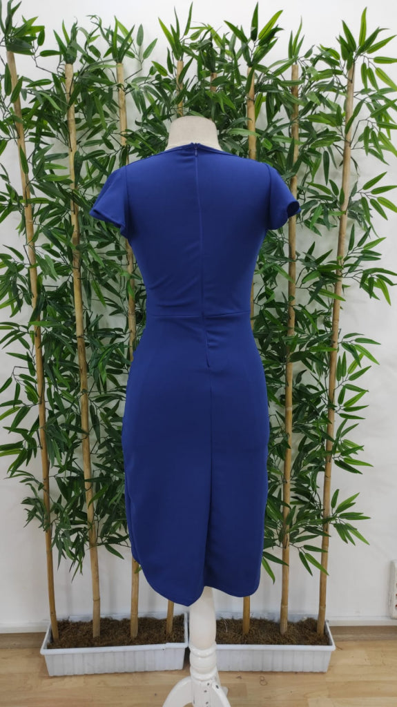 Rochie midi pentru femei, cu mânecă scurtă, decolteu în formă de inimă și detalii laterale încrețite, rochie din crep importat, 31394