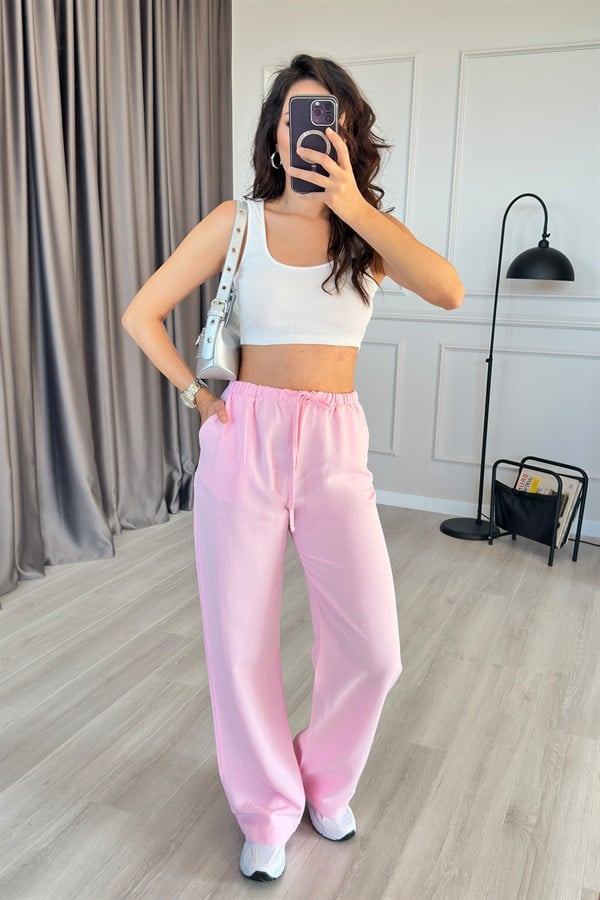 Pantaloni de Gros din In Roz cu Legătură la Talie