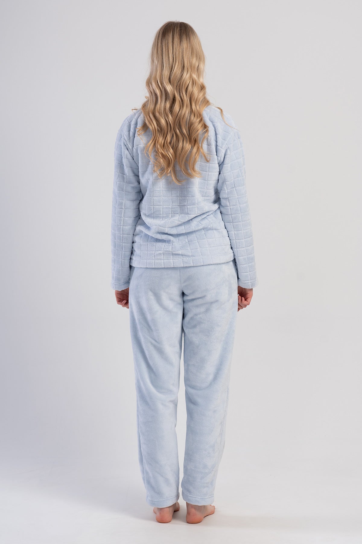 SET PIJAMA DE DAMĂ J.ULTRASOFT CU MÂNECĂ LUNGĂ, GÂT ÎN V, CU BUZUNARE - ALBASTRU