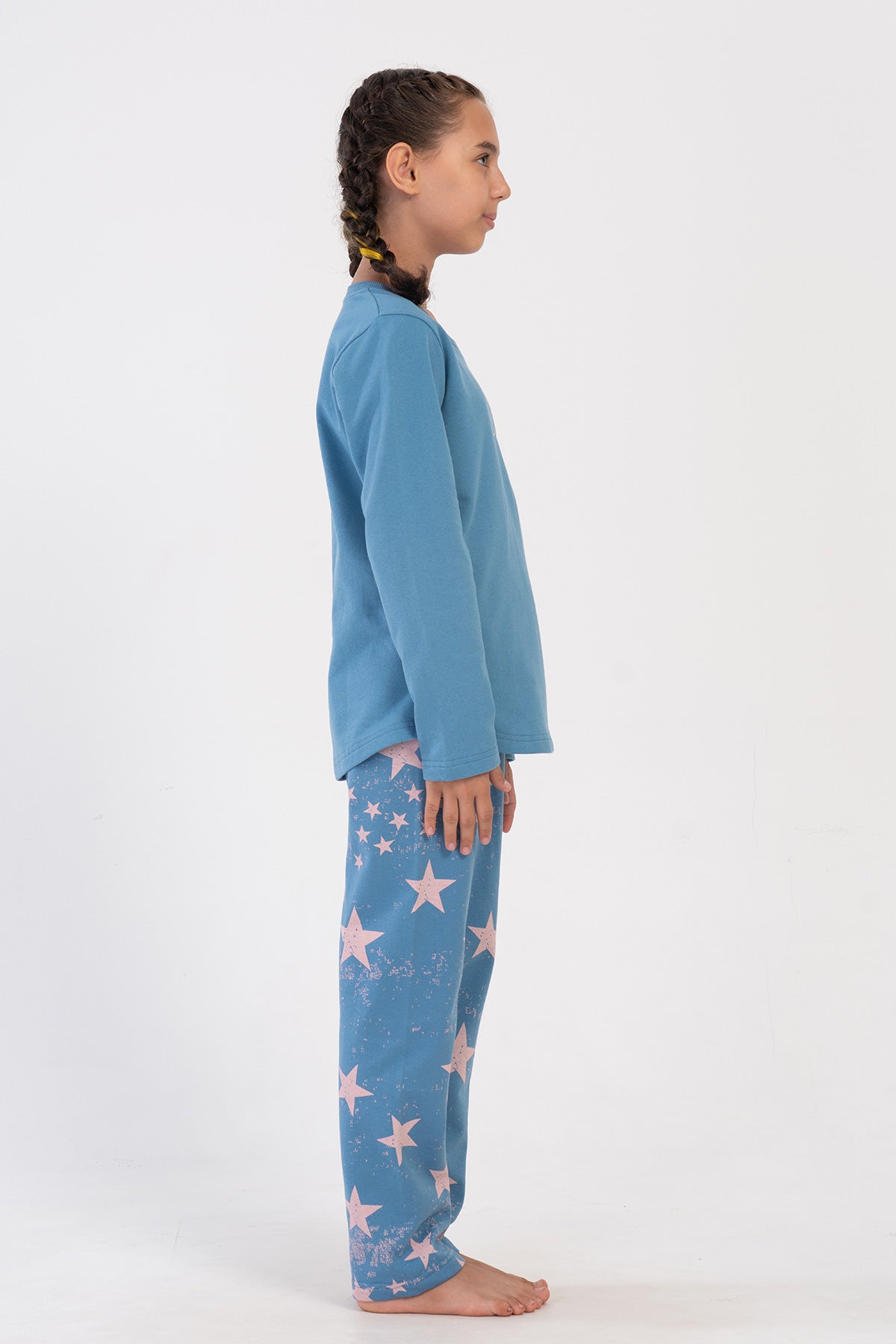SET PIJAMA FATA, DIN DOUA FIRE, DECOLTEU ROTUND, MANECA LUNGA, MARGINE OVALA (9-10/15-16) - ALBASTRU DESCHIS