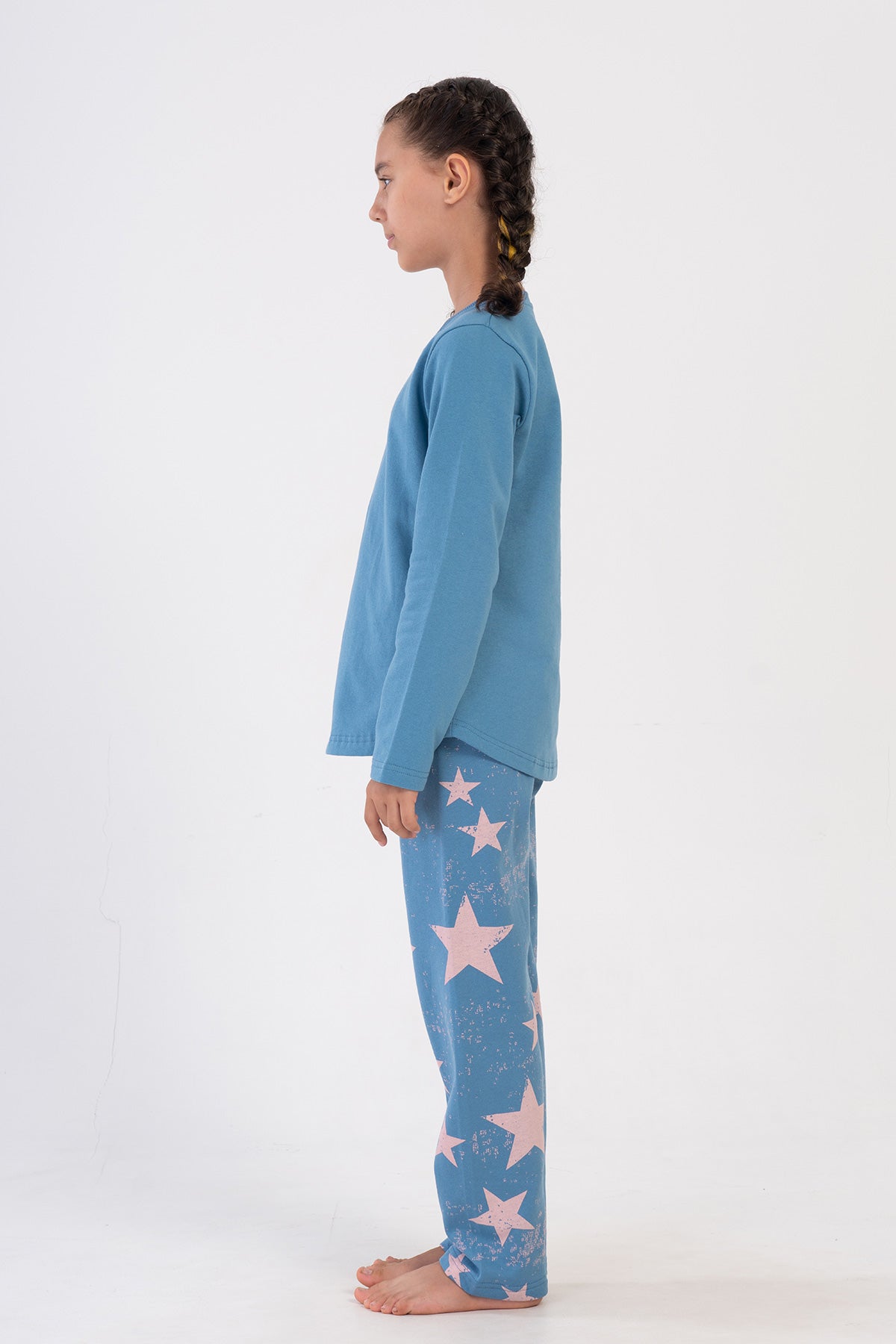 SET PIJAMA FATA, DIN DOUA FIRE, DECOLTEU ROTUND, MANECA LUNGA, MARGINE OVALA (9-10/15-16) - ALBASTRU DESCHIS