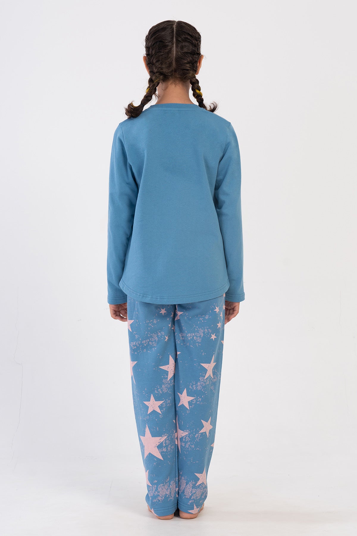 SET PIJAMA FATA, DIN DOUA FIRE, DECOLTEU ROTUND, MANECA LUNGA, MARGINE OVALA (9-10/15-16) - ALBASTRU DESCHIS