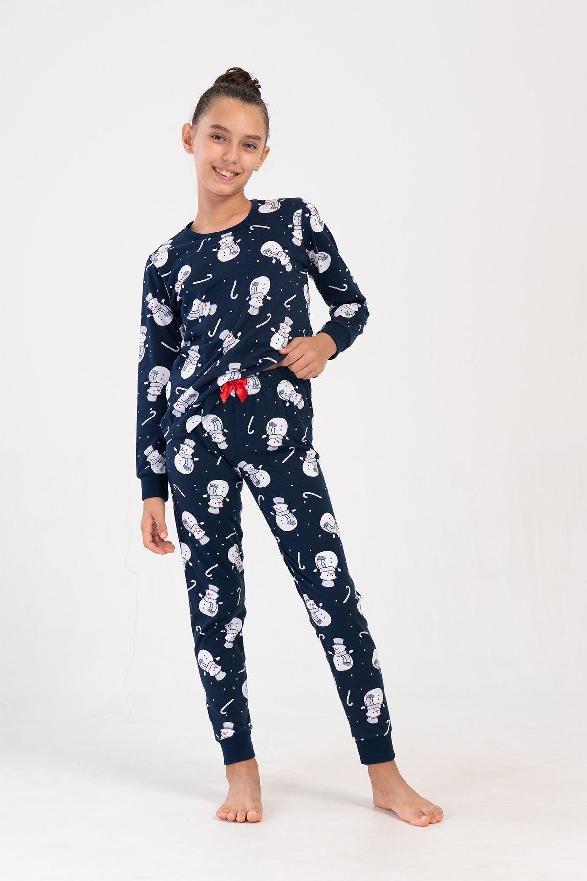 Kız Çocuk Lyc Süprem O Yaka Uzun Kol Manşetli Fiyonklu Tayt Pijama Takım(7-8/13-14) - Y.lacivert
