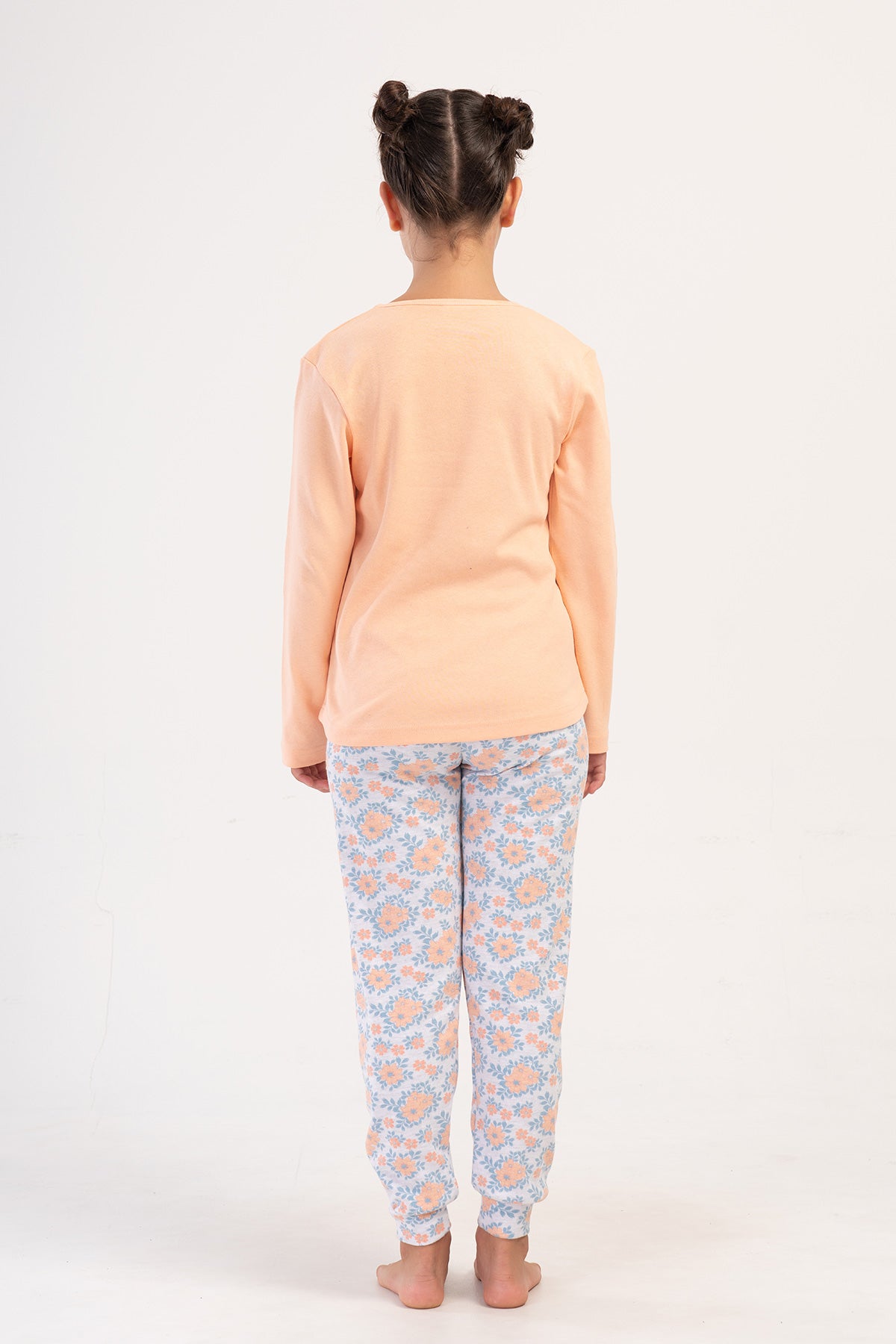 SET PIJAMA FETE CU MÂNECĂ LUNGĂ, GULER ROTUND ȘI BORDURĂ OVALĂ INTERLOCK (1-2/5-6) - BABY PINK